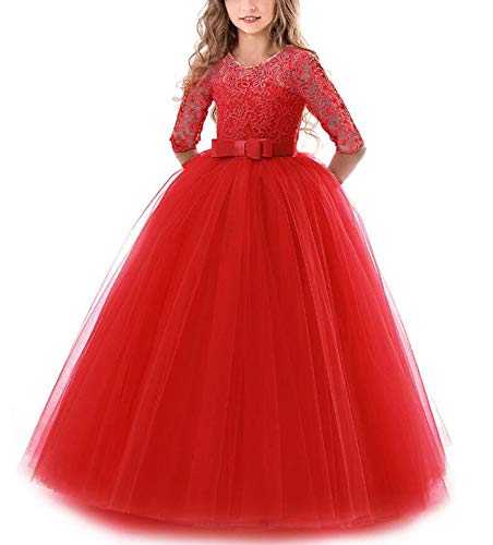 Red puffy princess dress with lace