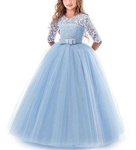 Princess blue frilly dress with lace bust for girl