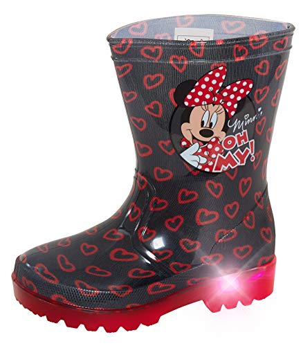 Disney black and red Minnie Mouse rain boots with heart for girls in rubber