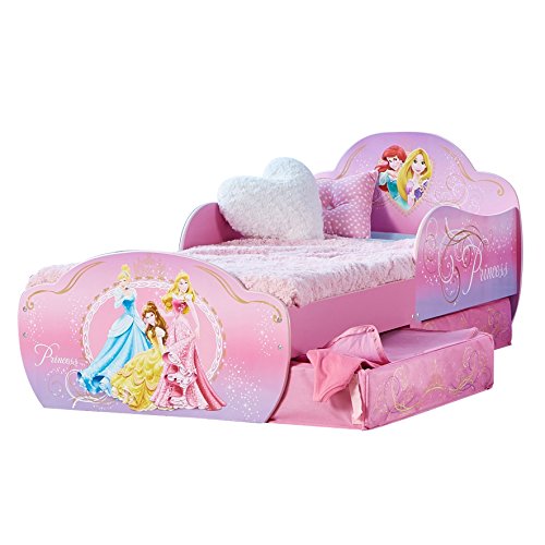 Disney princess bed for girls, pink with wooden storage drawers
