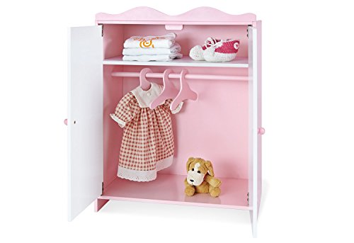 Lovely pink and white wardrobe for doll's clothes, 61 cm high Pinolino