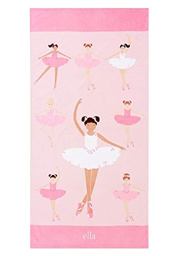Beach towel for girl in pink cotton with dancers pattern
