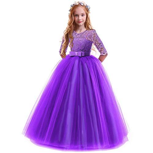 Long purple princess costume dress with embroidery