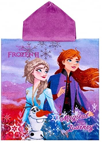Elsa and Anna poncho towel for little girl in pink and purple cotton