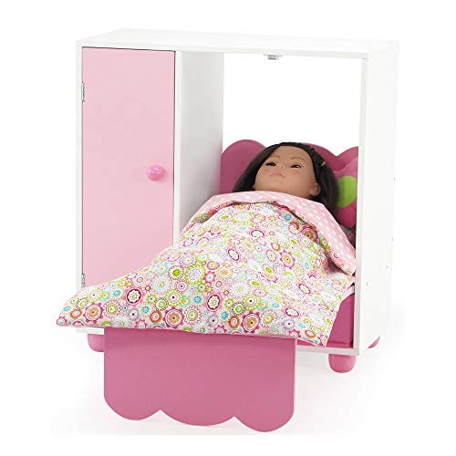 Emily Rose doll cabinet with made of pink and white wood, with bed 