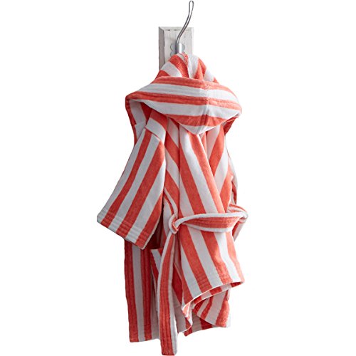 Essix Girl's Coral Stripe Bathrobe Small Boat 0-14 years 100% cotton terry velour jacquard