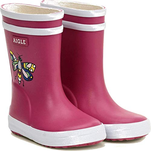 Aigle plain pink rubber rain boots baby flac for girls