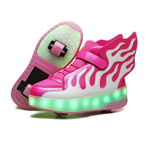 Flashy pink and winged, flashing lights up Led trainers for girls with wheels