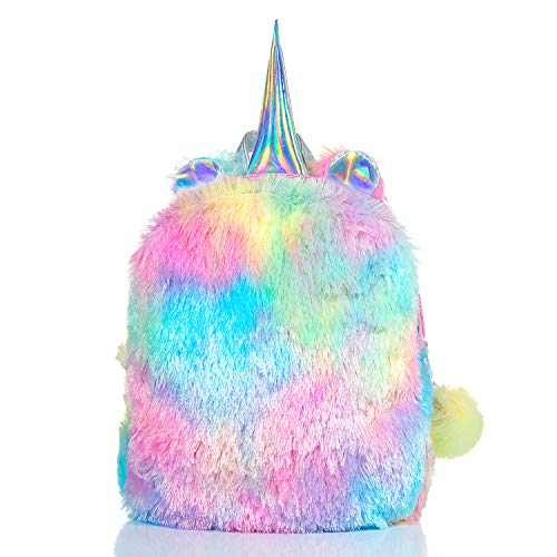 Fluffy rainbow unicorn back pack