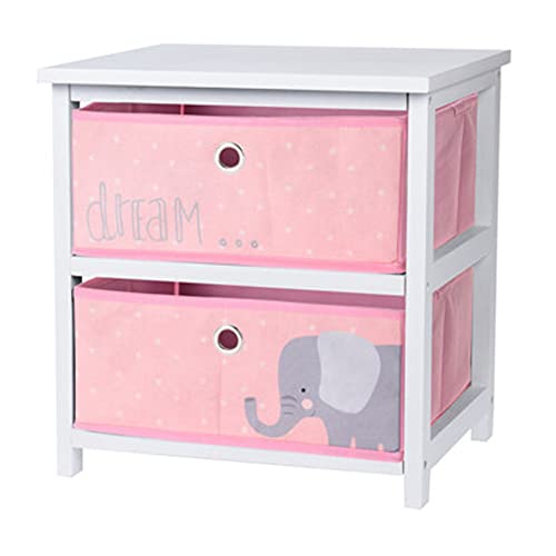 Girly pink wooden 2 drawers bedside for girl with elephant