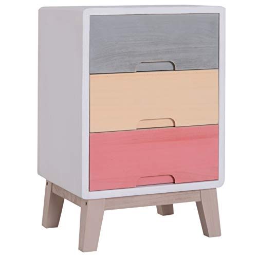 White and pink wooden bedside table with several drawers 