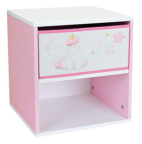 Girly bedside table with pink unicorn