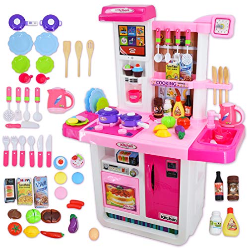 Modern and girly looking plastic kitchen for girls with lots of accessories from AO