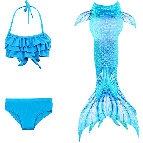 Girl's blue mermaid swimsuit and tail set