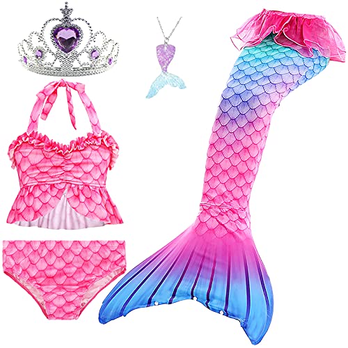 Girl's pink and blue rainbow mermaid swimsuit and tail set