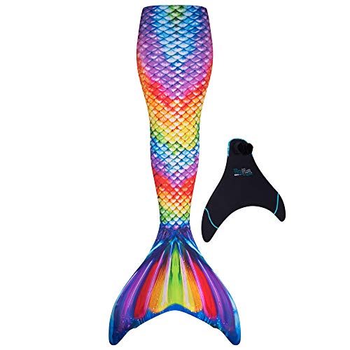 Girl's rainbow mermaid swimming tail with monofin,  High standard of quality designed by Fin Fun