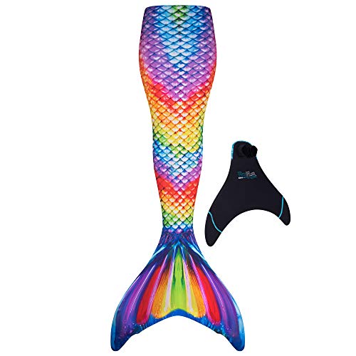 Girl's rainbow mermaid swimming tail with monofin, High standard of quality designed by Fin Fun