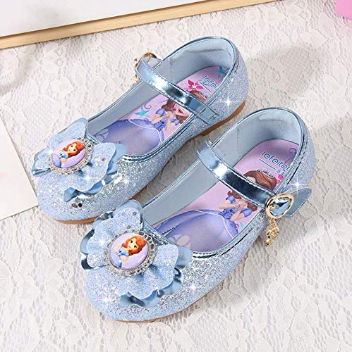 Girl's Frozen Elsa Anna Glitter Mary Jane Dress Shoes in light and shinny blue