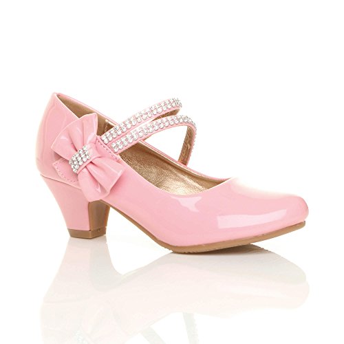 Girls Mary Jane glitter shoes with low heel perfect for princess parties in light patent pink