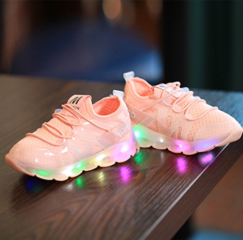 Girl's multicoloured LED flashing light up peach sneakers