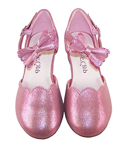 Adorable ballerinas with heel in pink glitter with bow designed by The Sparkle Club