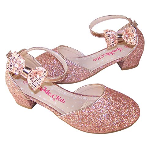 Adorable ballerinas with heel in peach pink glitter with bow designed by The Sparkle Club