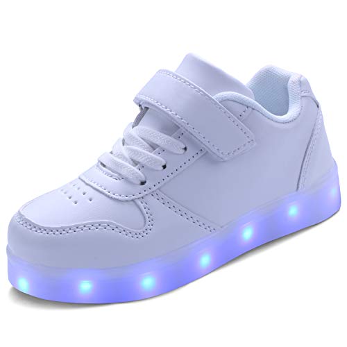 Girls' rechargeable low white with LED lights sneakers