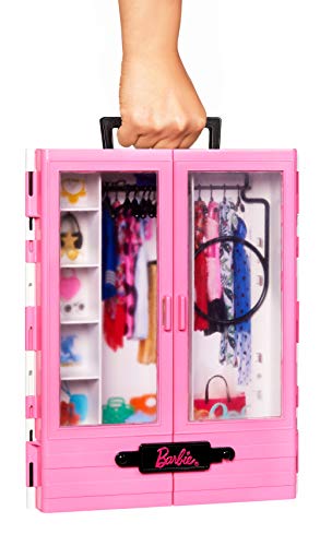 Glamorous dressing room for Barbie outfits with handle to be easily taken everywhere