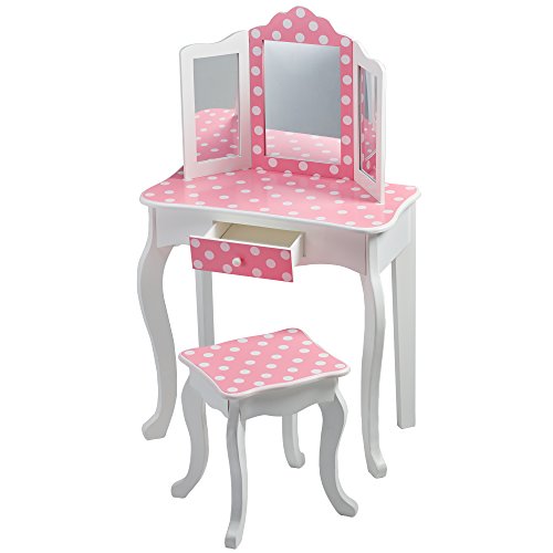 Glamorous dressing table with pink and gold polka dots for girly girl