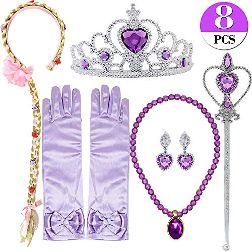 Gloves, braid, crown and wand for a purple princess like Rapunzel