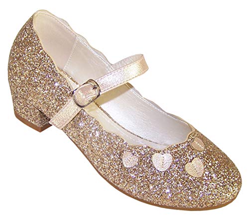 Gold princess shoes with low heels and bow perfect to dress up