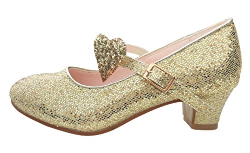 Señorita girl's gold glitter shoe with small heel to complete a princess dress