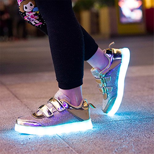Girl's iridescent gold glitter trainers with flashing LED lights