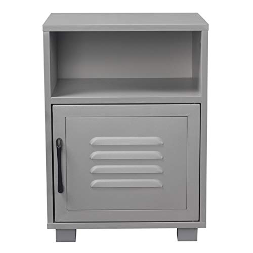 Grey metal bedside table with industrial look for a teenage girl's bedroom