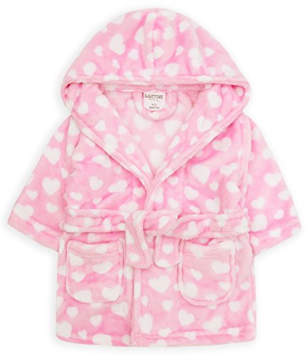 Hooded baby bath robe dressing gown with heart print 
