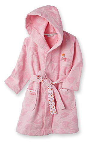 Hooded bathrobe for girls in pink with cherry print
