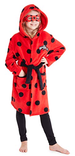 Hooded bathrobe for girls in red with polka dots, Lady Bug Miracoulous style, 3 to 12 years 
