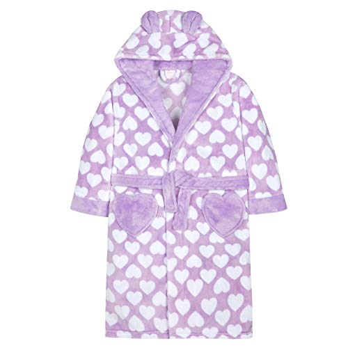 Hooded bathrobe for girls with little hearts in purple 