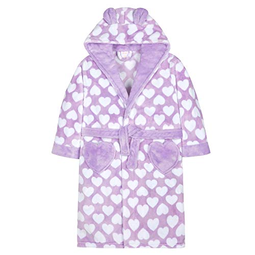 Hooded bathrobe for girls with little hearts in purple 