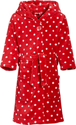 Hooded red bathrobe for girls with polka dots 