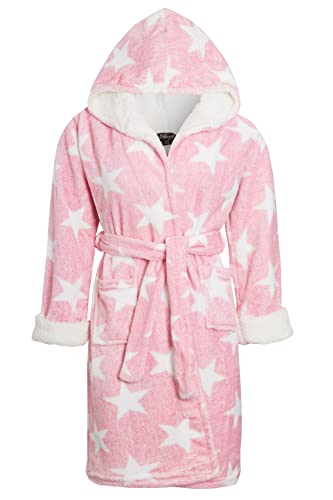 Hooded soft bathrobe for girls in pink with stars print