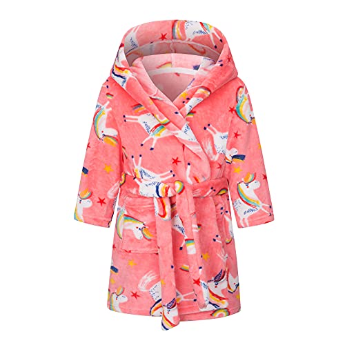 Hooded unicorns and rainbows bathrobe for girls in pink  from 2 to 13 years