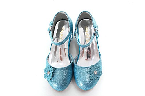 Iridescent princess shoes with low heels and flower