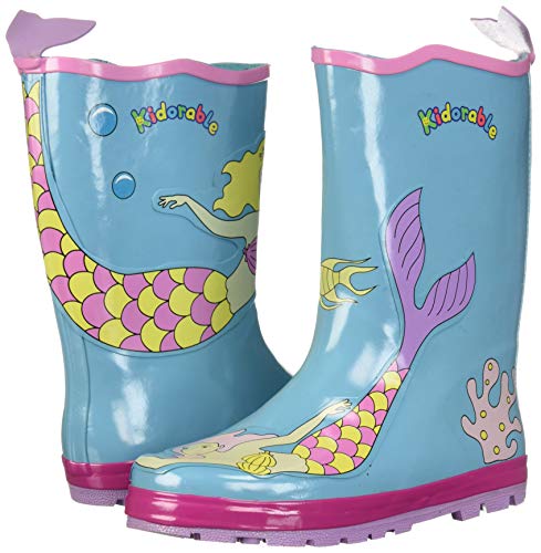 Kidorable Sky Blue Rain Boots with Mermaid for Girls in Natural Rubber