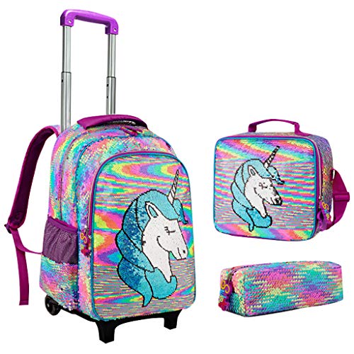 Unicorn backpack with pink glitter and wheels