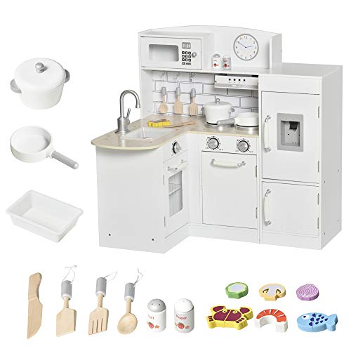 Large corner wooden kitchen play with fridge and sink