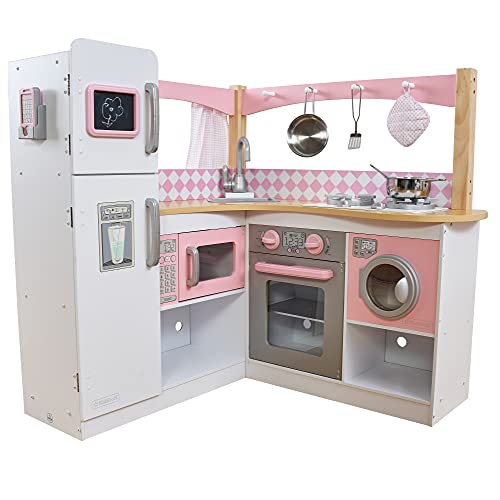Pink and white wooden corner kitchen for girls Kidcraft