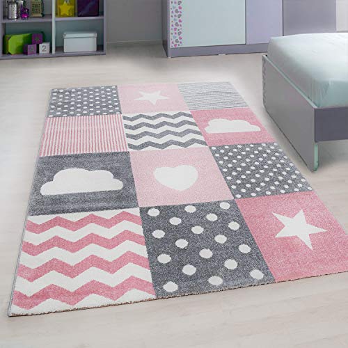 Large pink, grey and white carpet for a girly bedroom
