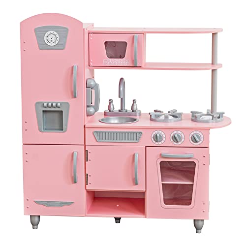 Wooden kitchen for girls with a vintage and girly look and fridge
