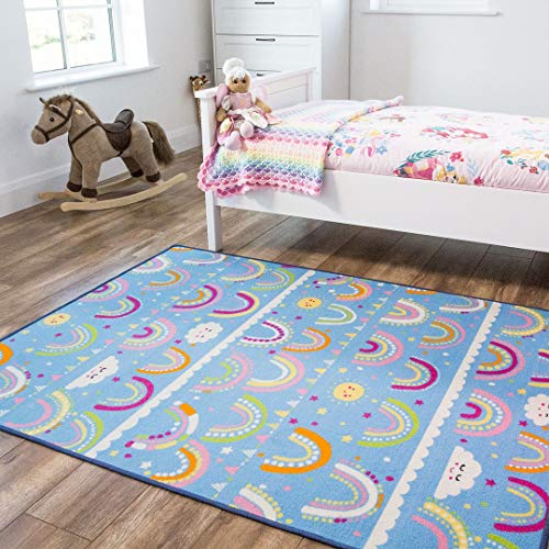 Large rainbows carpet for a girly bedroom